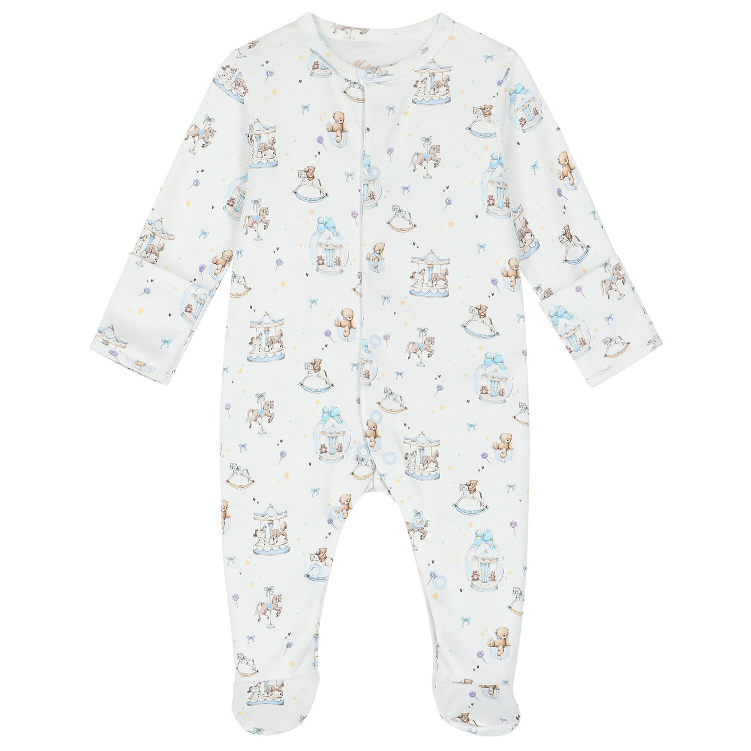 Baby Boys White & Blue Carousel Babygrow Set, 1, hi-res